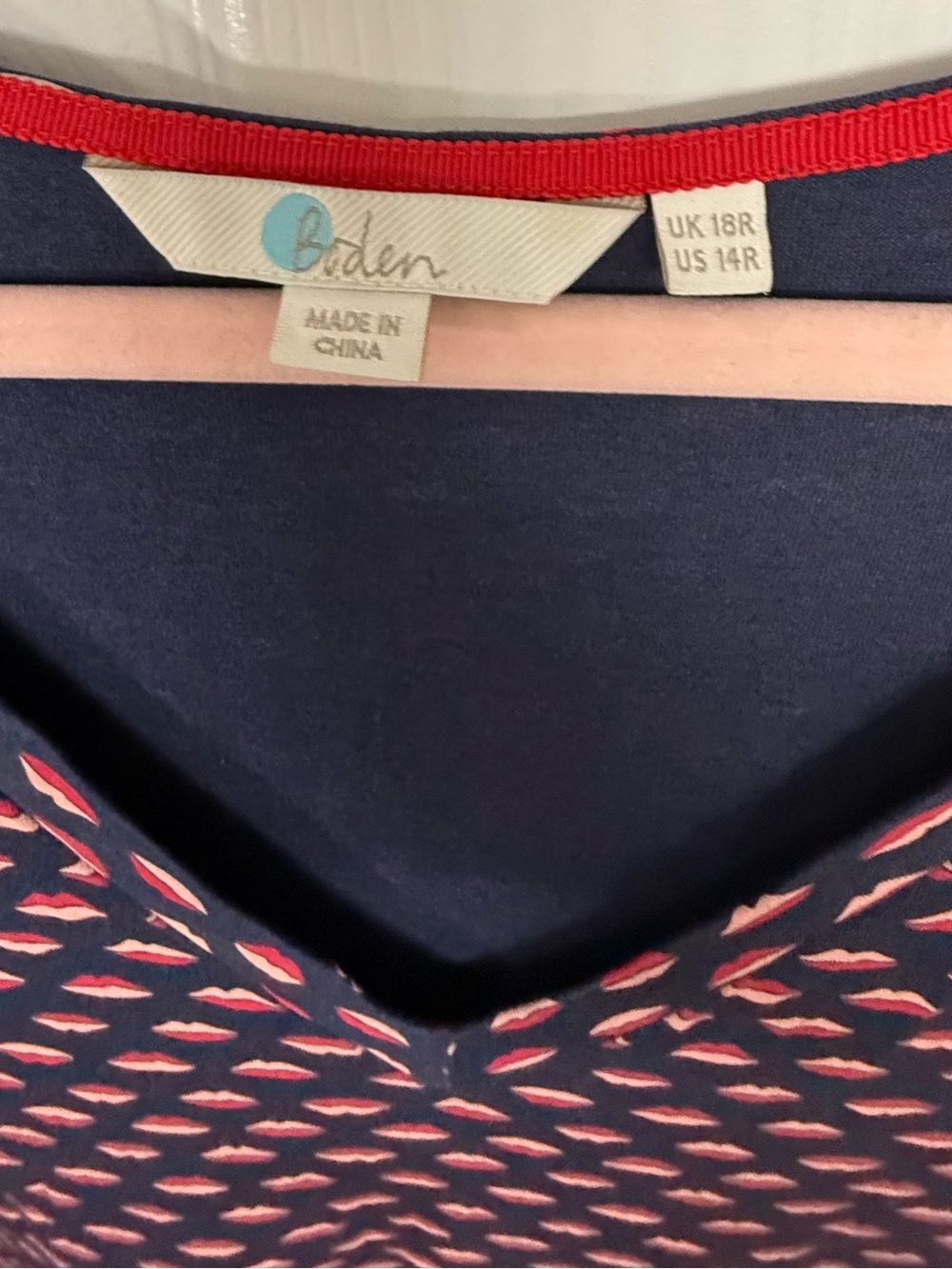 Boden Navy & Coral Lip-Print V-Neck Dress sz14. (SKU0064) - Picture 4 of 6